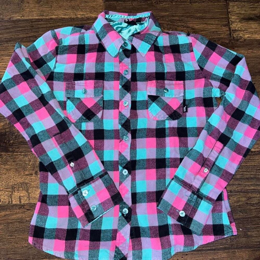Vans multi color button down kids Shirt